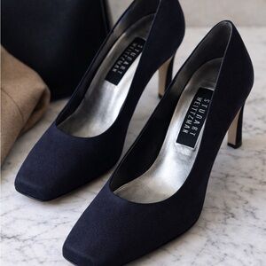 Stuart Weitzman Black Square-Toe Pumps – Classic Designer Heels – Size 7
